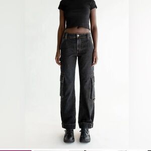 OAK + FORT Black Straight-Leg Cargo Jeans for Women